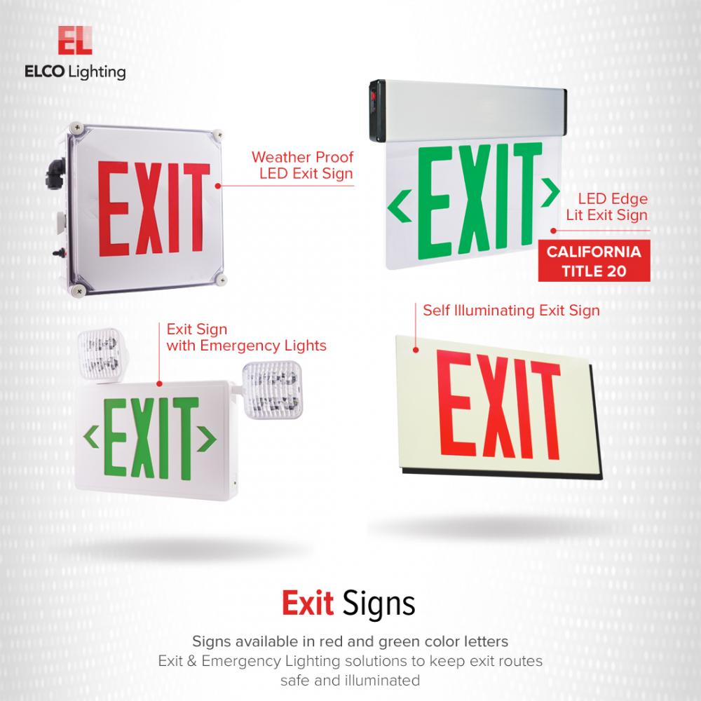 LED Exit Sign, Green or Red Letters, Single/Double Face Configurable